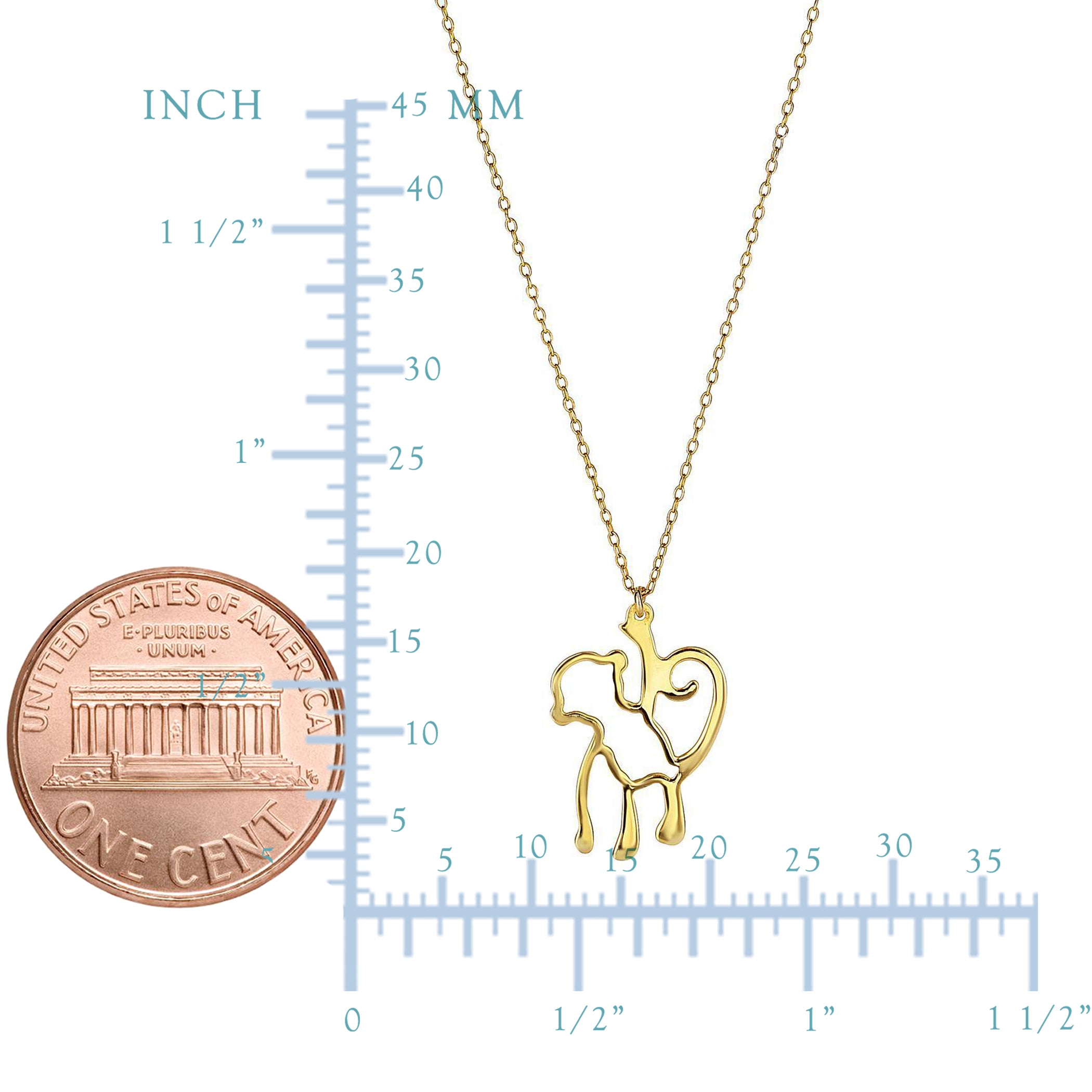 14k Yellow Gold Hanging Monkey Charm Chain Necklace, 18" fine designer jewelry for men and women
