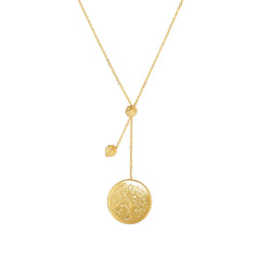 14k Yellow Gold Tree of Life Small Bead Lariat on Chain Necklace, 18" fine designer jewelry for men and women