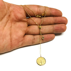 14k Yellow Gold Tree of Life Small Bead Lariat on Chain Necklace, 18" fine designer jewelry for men and women