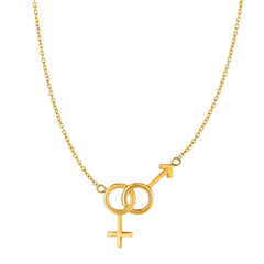 14k Yellow Gold Gender Symbol Chain Necklace, 18" fine designer jewelry for men and women