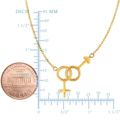 14k Yellow Gold Gender Symbol Chain Necklace, 18" fine designer jewelry for men and women
