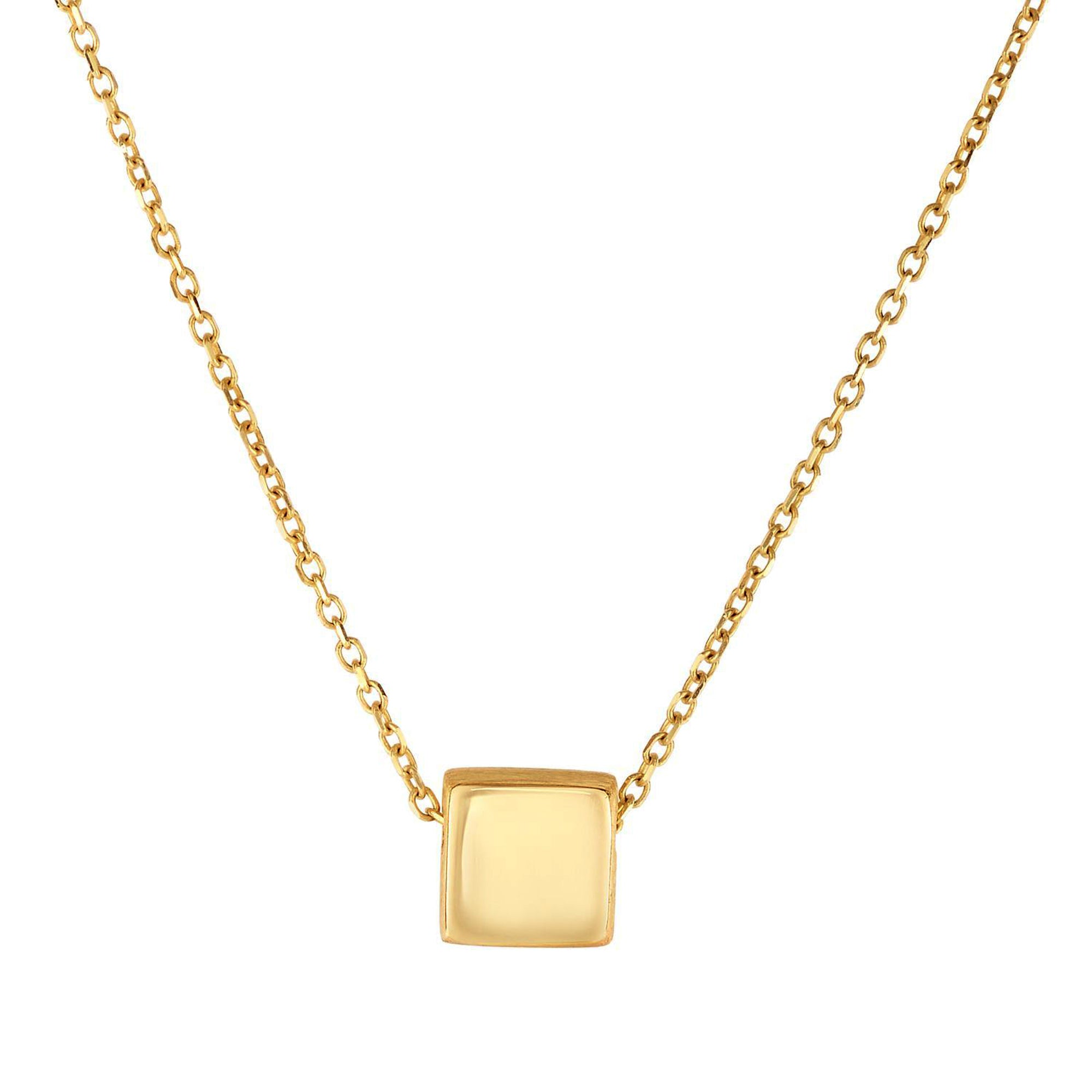 14k Yellow Gold Diamond Cut Square Shape Pendant Chain Necklace, 18" fine designer jewelry for men and women