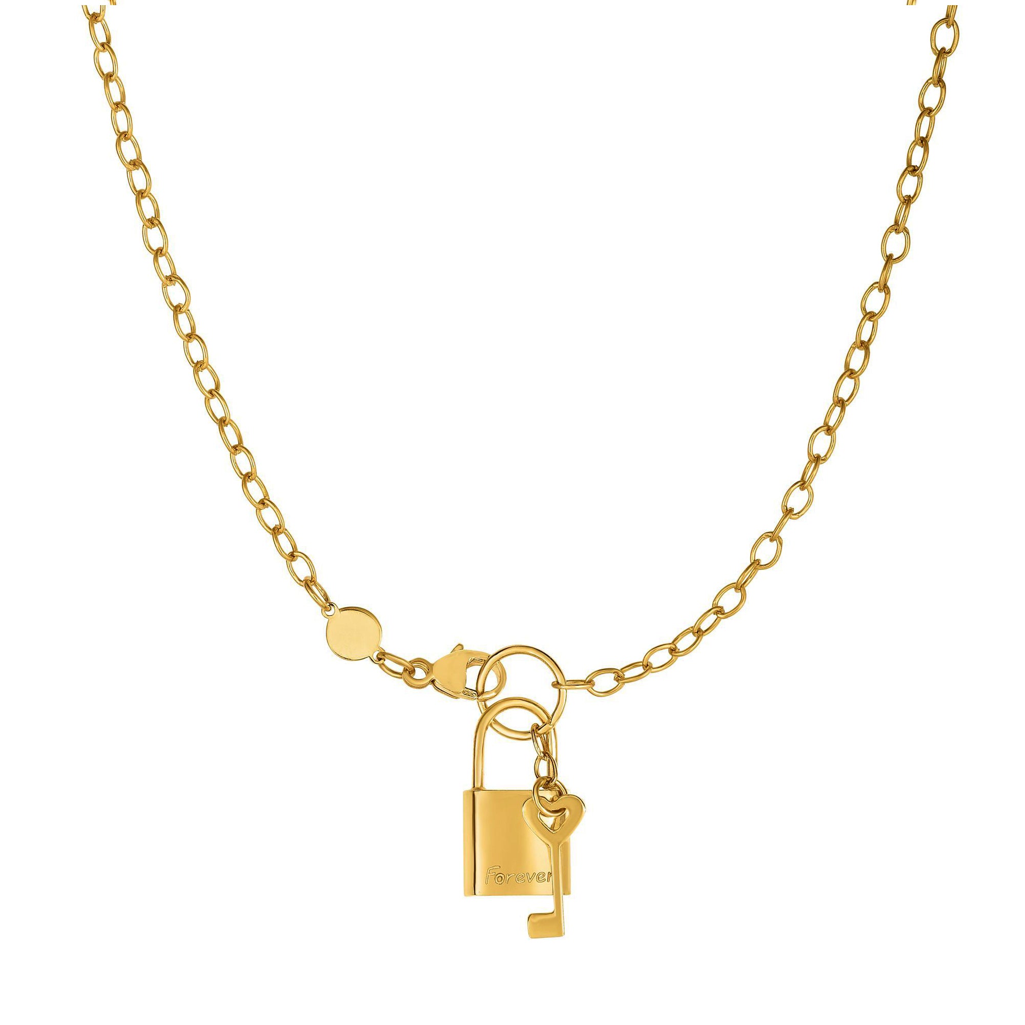 14k Yellow Gold Lock And Key Chain Necklace,18" fine designer jewelry for men and women