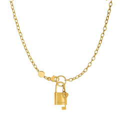 14k Yellow Gold Lock And Key Chain Necklace,18" fine designer jewelry for men and women