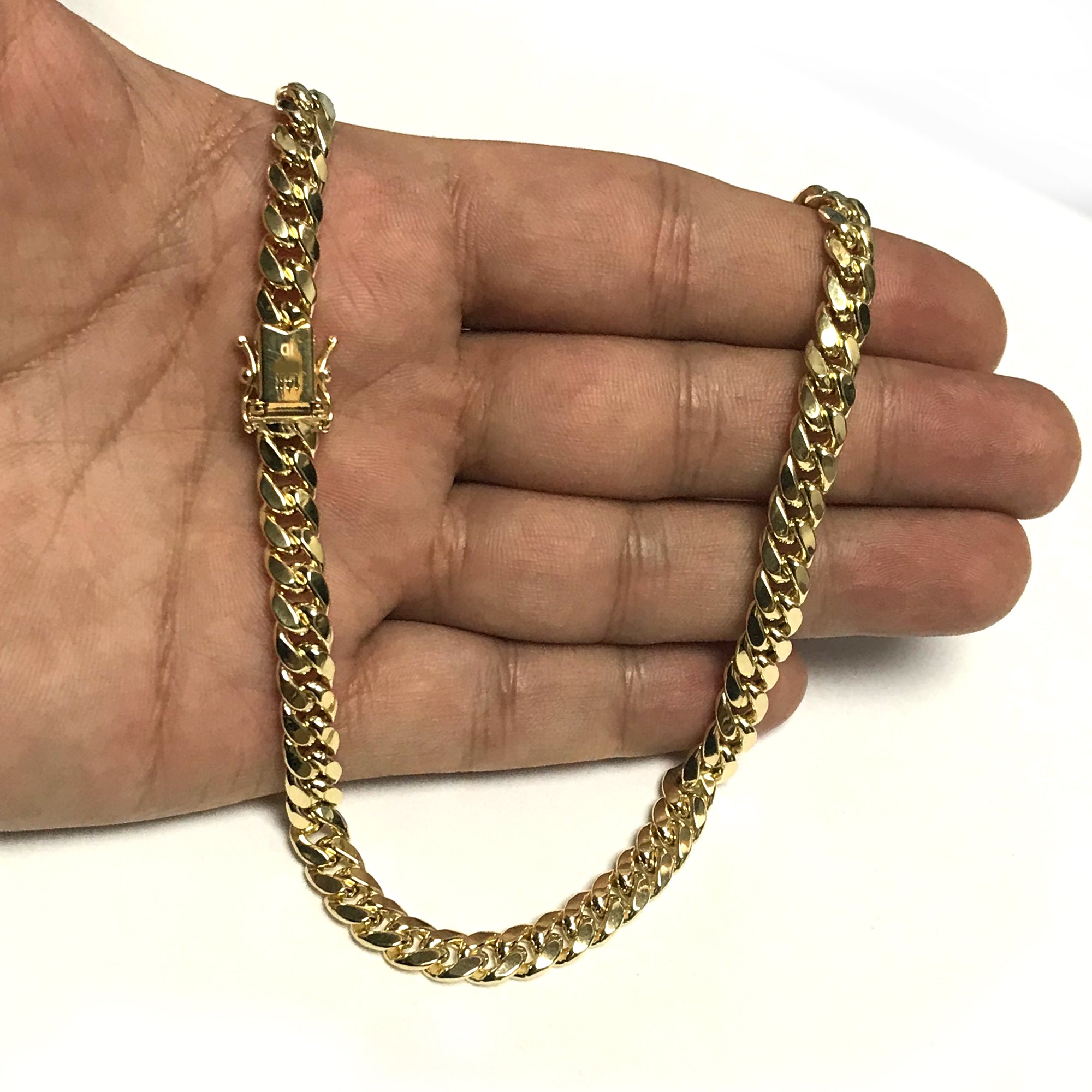 14k Yellow Gold Miami Cuban Link Chain Necklace, Width 6.9mm fine designer jewelry for men and women