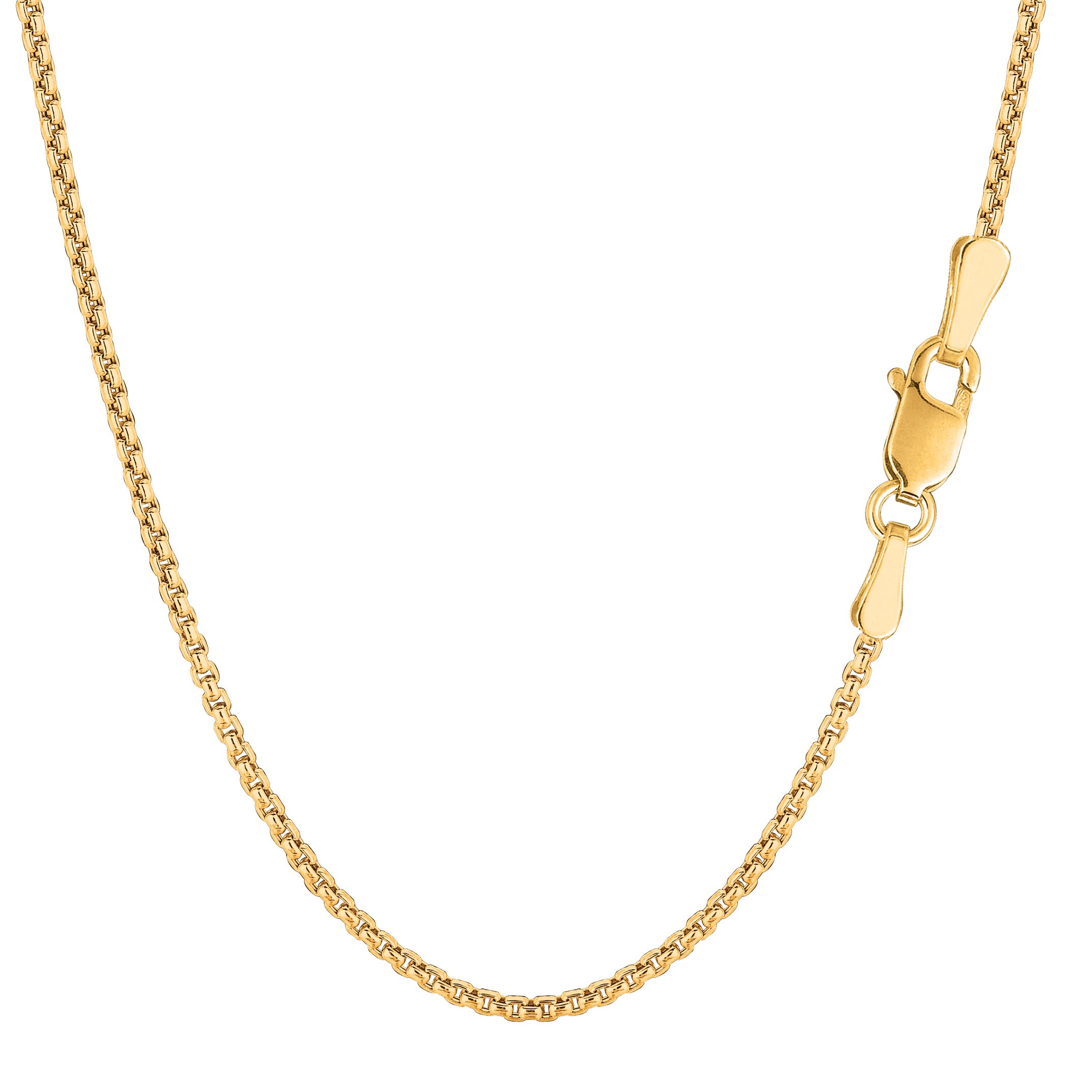 14k Yellow Gold Round Box Chain Necklace, 1.4mm fine designer jewelry for men and women
