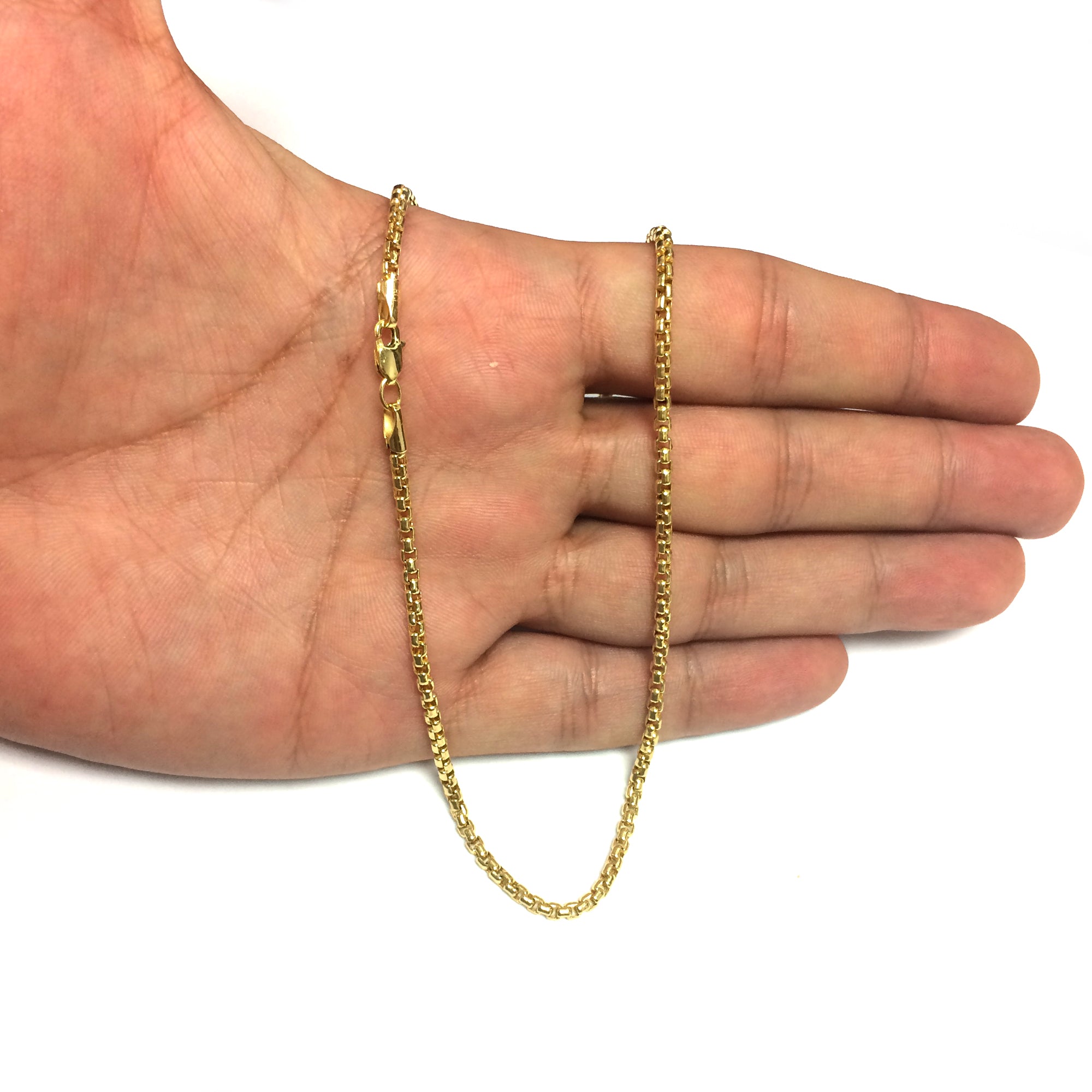 14k Yellow Gold Round Box Chain Necklace, 2.1mm fine designer jewelry for men and women