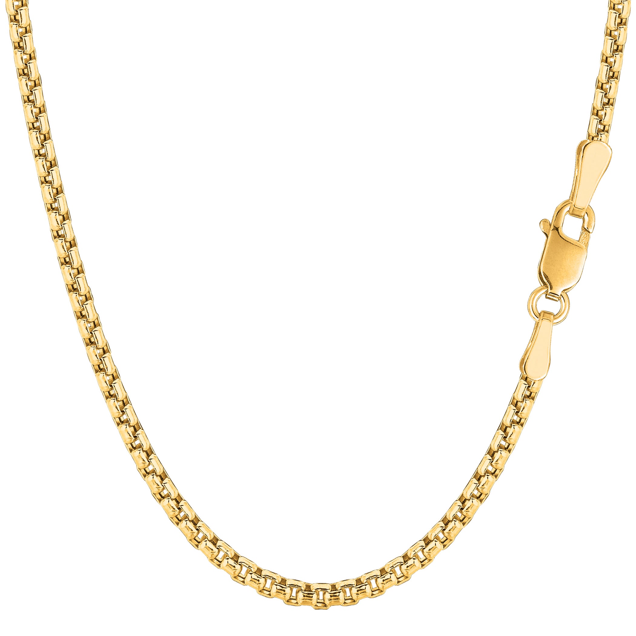 14k Yellow Gold Round Box Chain Necklace, 3.4mm fine designer jewelry for men and women