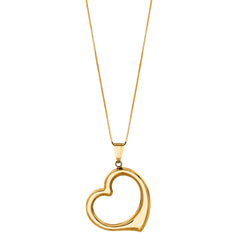 14k Gold Open Heart Pendant Necklace, 18" fine designer jewelry for men and women