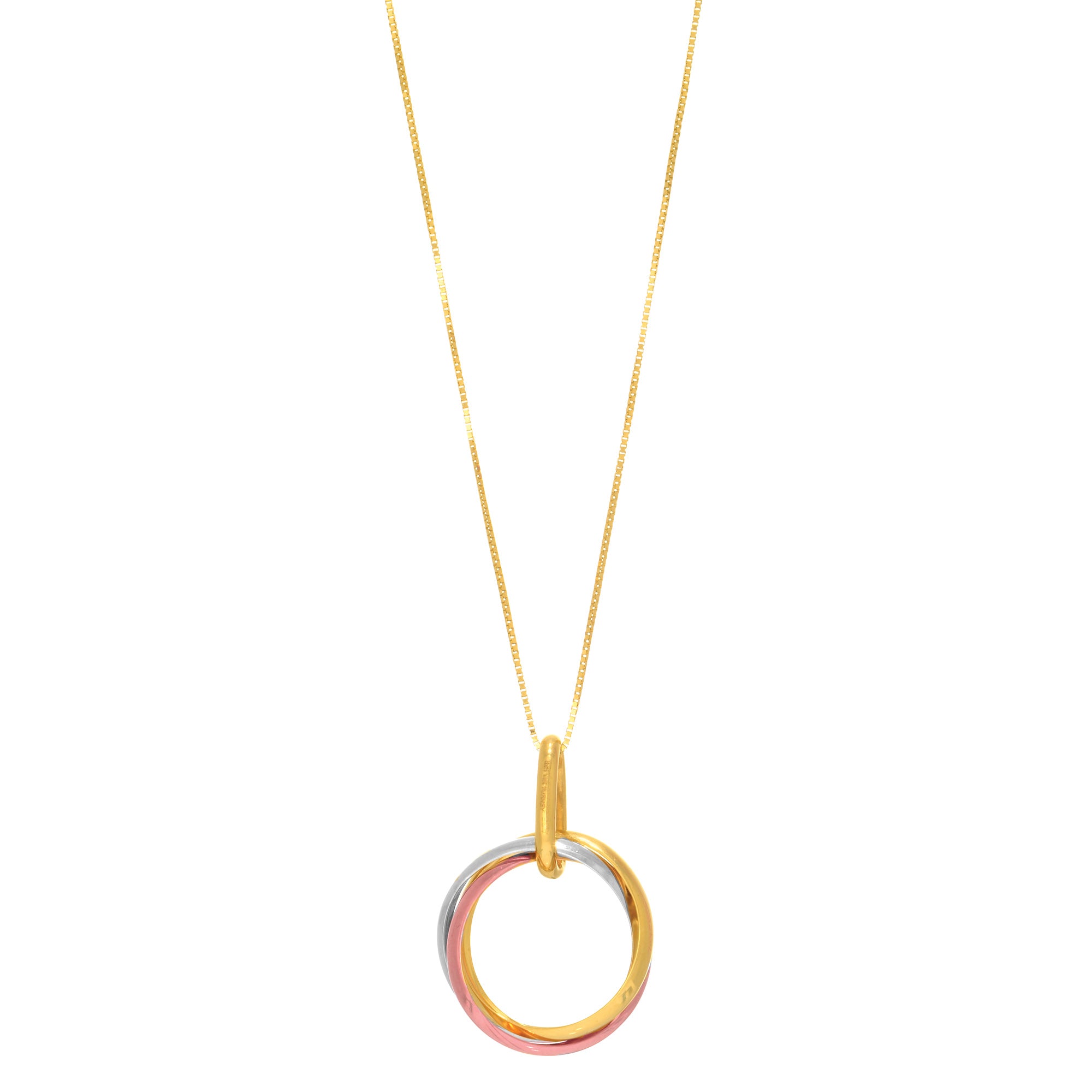 14k Tricolor Rose Gold Open Trinity Ring Pendant Necklace, 18" fine designer jewelry for men and women