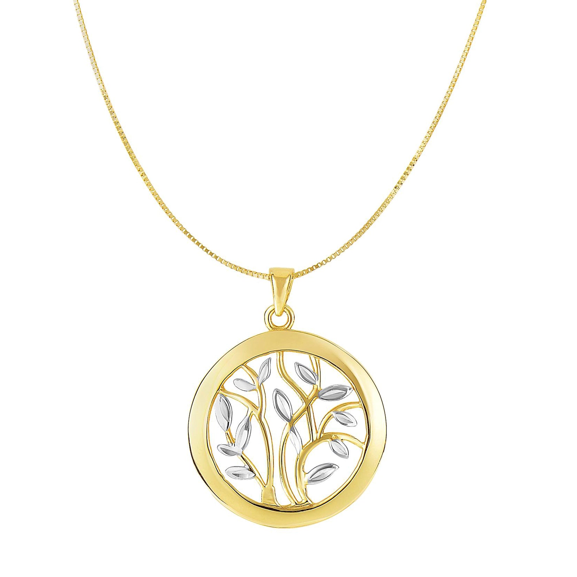 14k Yellow And White Gold Round Tree Of Life Necklace, 18" fine designer jewelry for men and women