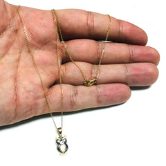 14k Yellow And White Gold High Polished Satin Owl Pendant Necklace, 18" fine designer jewelry for men and women