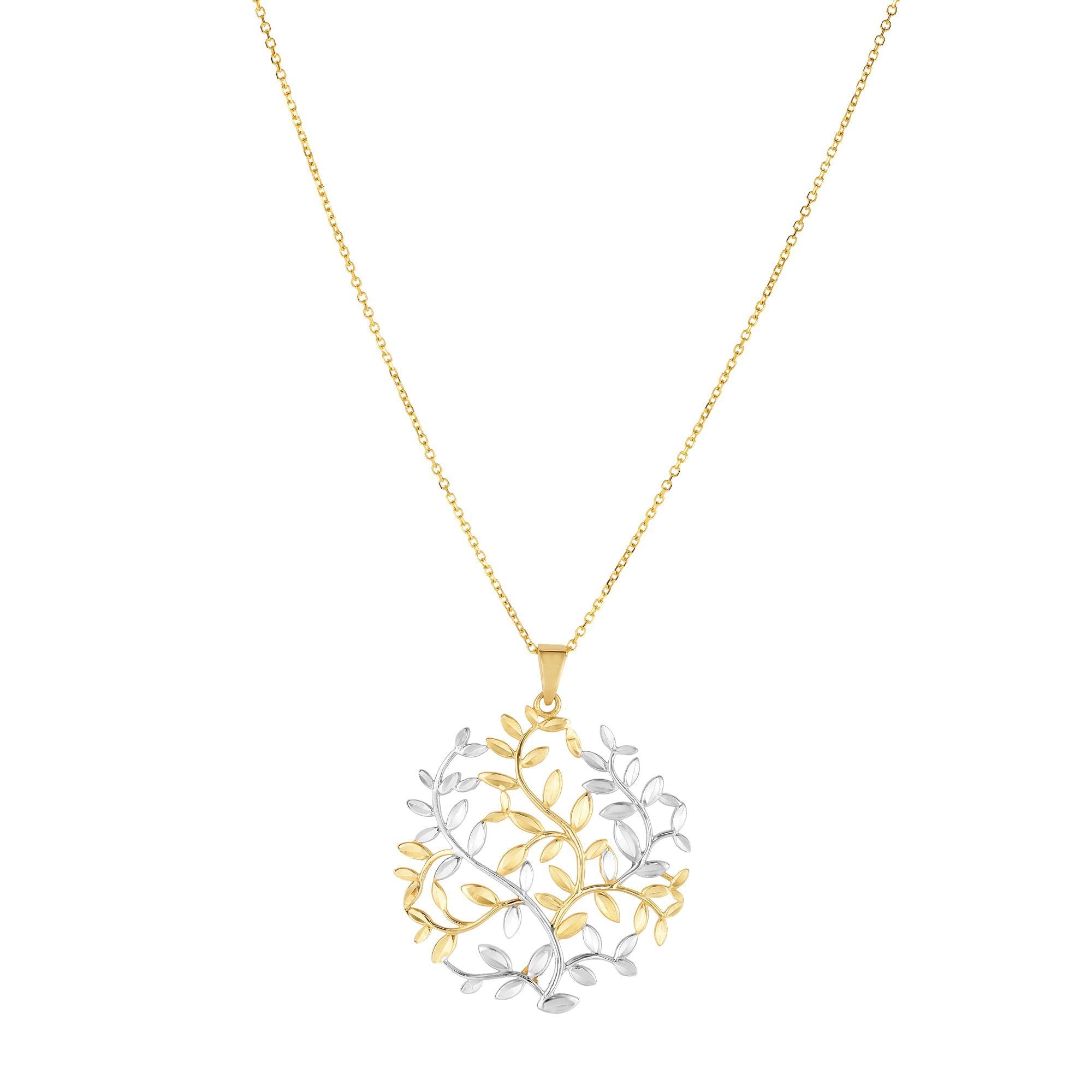 14k Yellow White Gold Tree Of Life Pendant Necklace, 18" fine designer jewelry for men and women