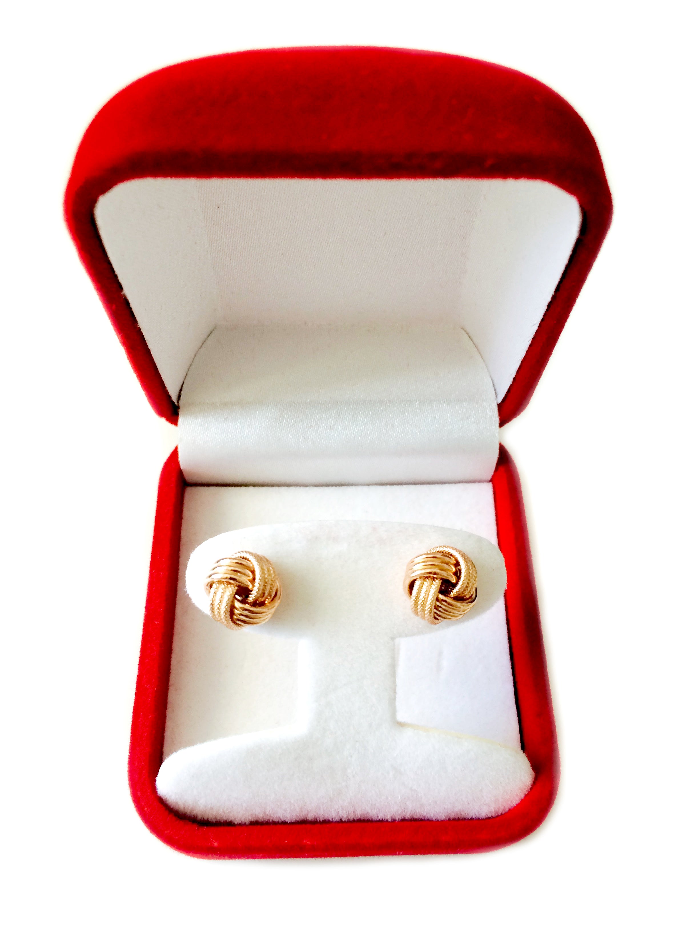 14k Gold Shiny And Textured Triple Row Love Knot Stud Earrings, 10mm