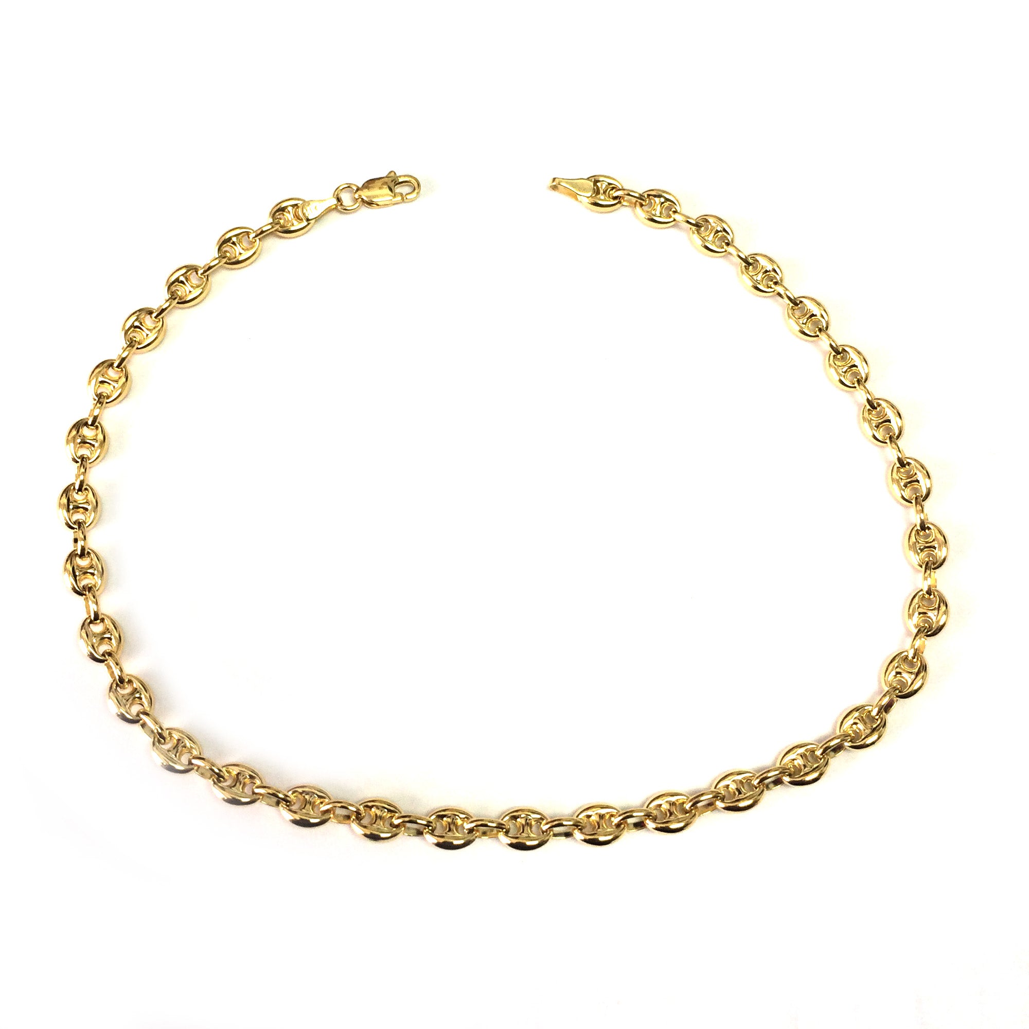 14K Yellow Gold Mariner Chain Anklet Bracelet, 10" fine designer jewelry for men and women