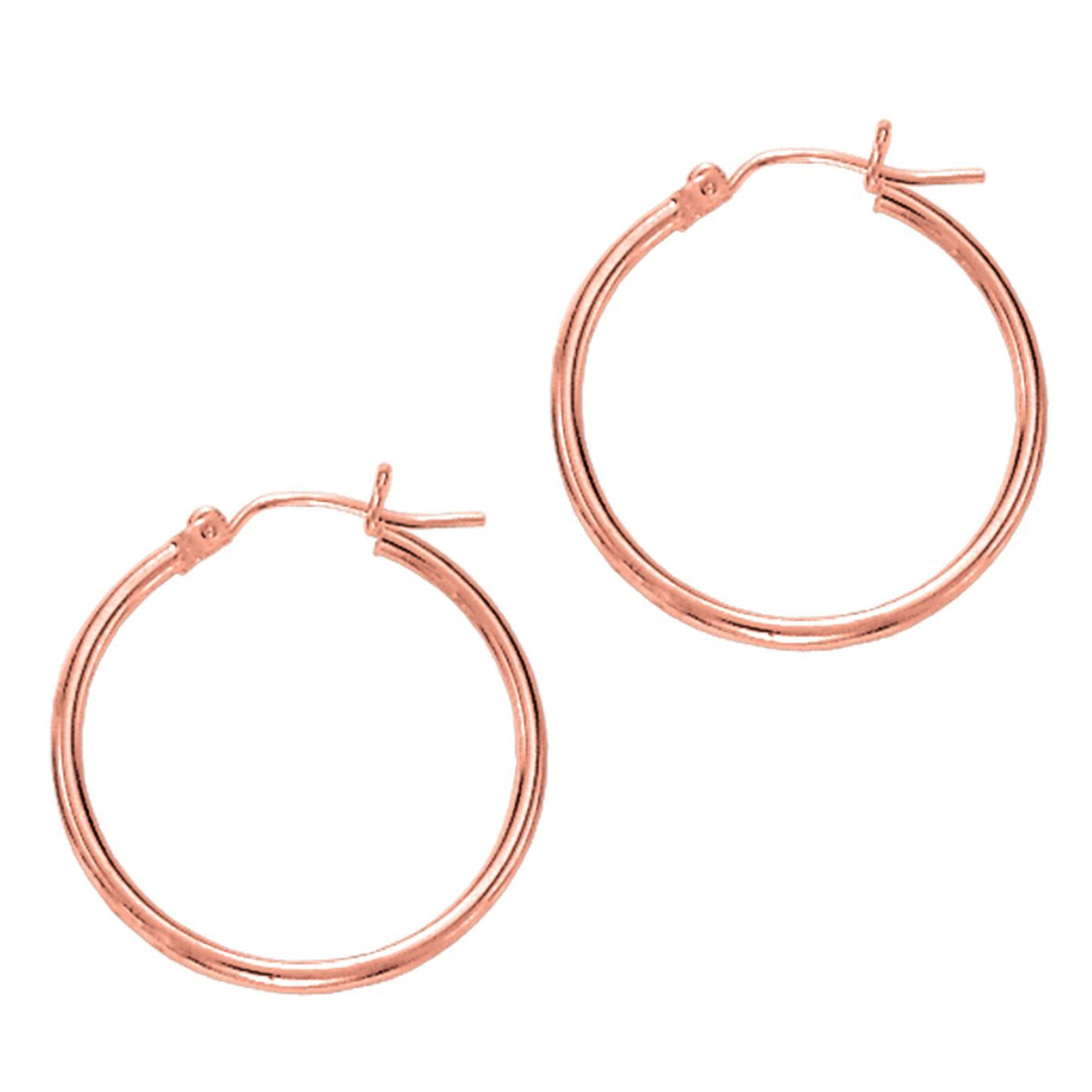 14k Rose Gold Polished Round Tube Hoop Earrings, Diameter 25mm fine designer jewelry for men and women