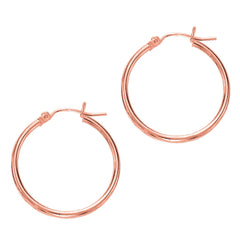 14k Rose Gold Polished Round Tube Hoop Earrings, Diameter 25mm fine designer jewelry for men and women