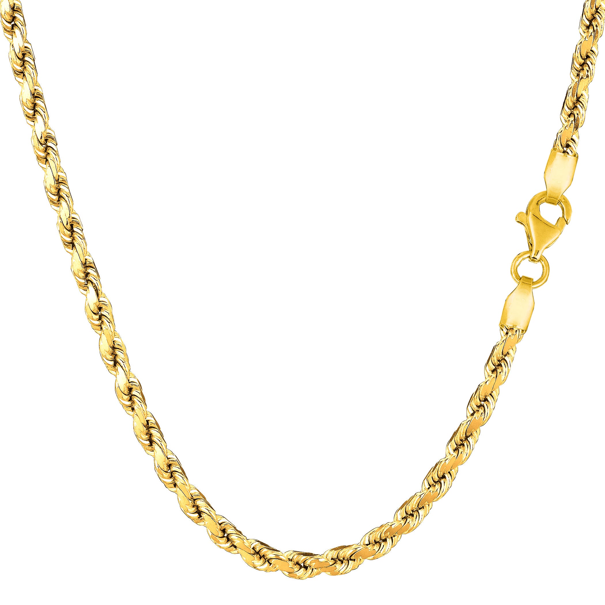 14k Yellow Solid Gold Diamond Cut Rope Chain Necklace, 3.5mm fine designer jewelry for men and women