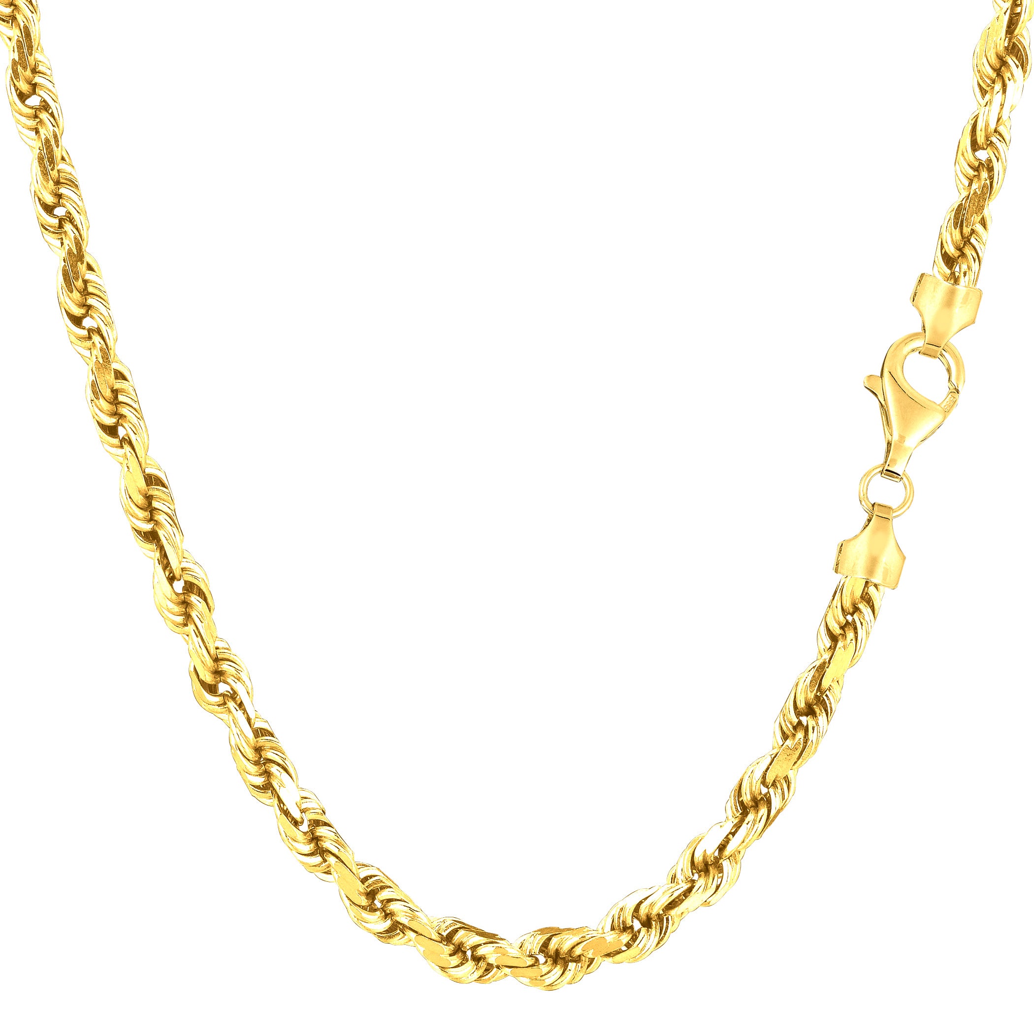 14k Yellow Solid Gold Diamond Cut Rope Chain Necklace, 4.0mm fine designer jewelry for men and women