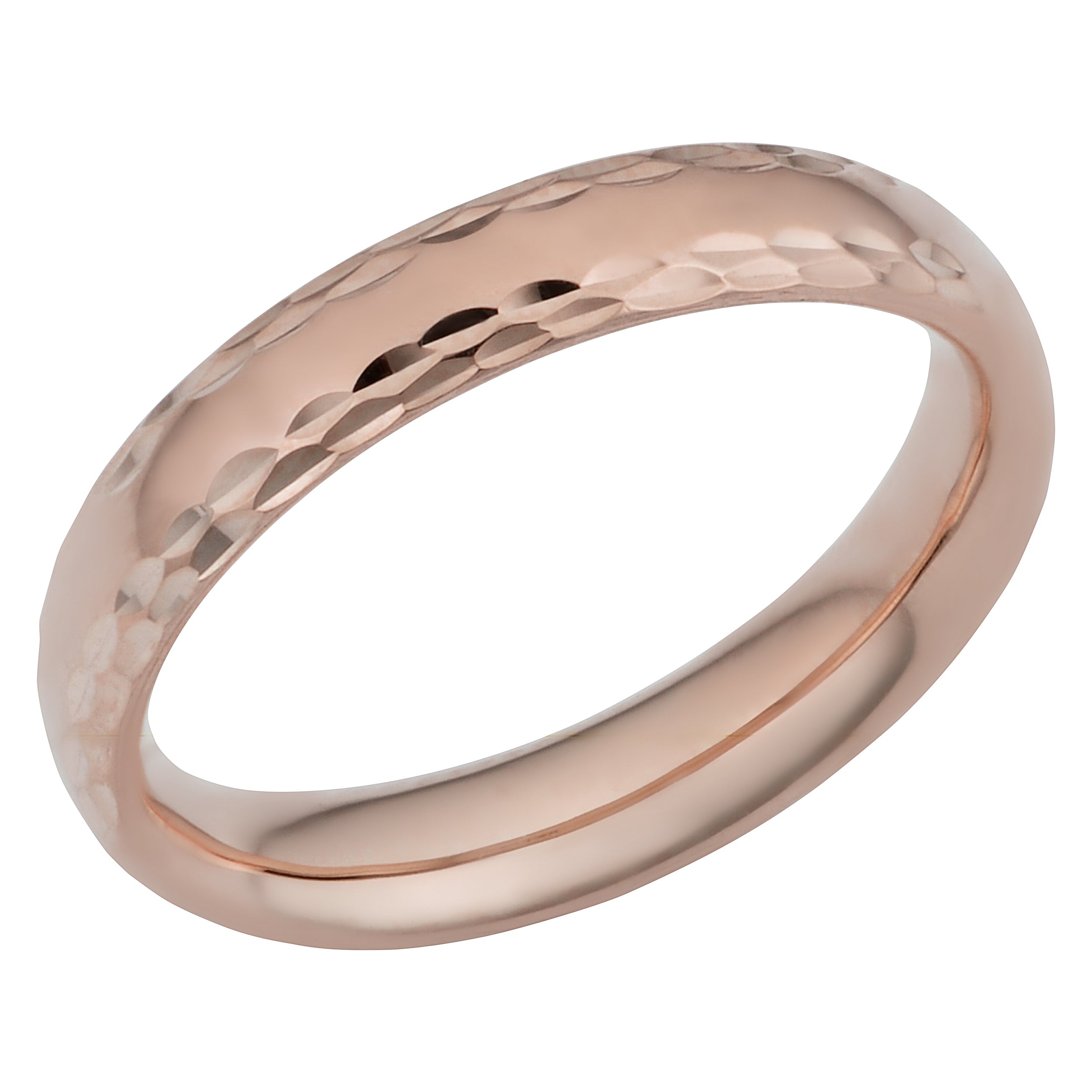 14k Rose Gold Diamond Cut 4mm Wide Hollow Wedding Band Ring fine designer jewelry for men and women