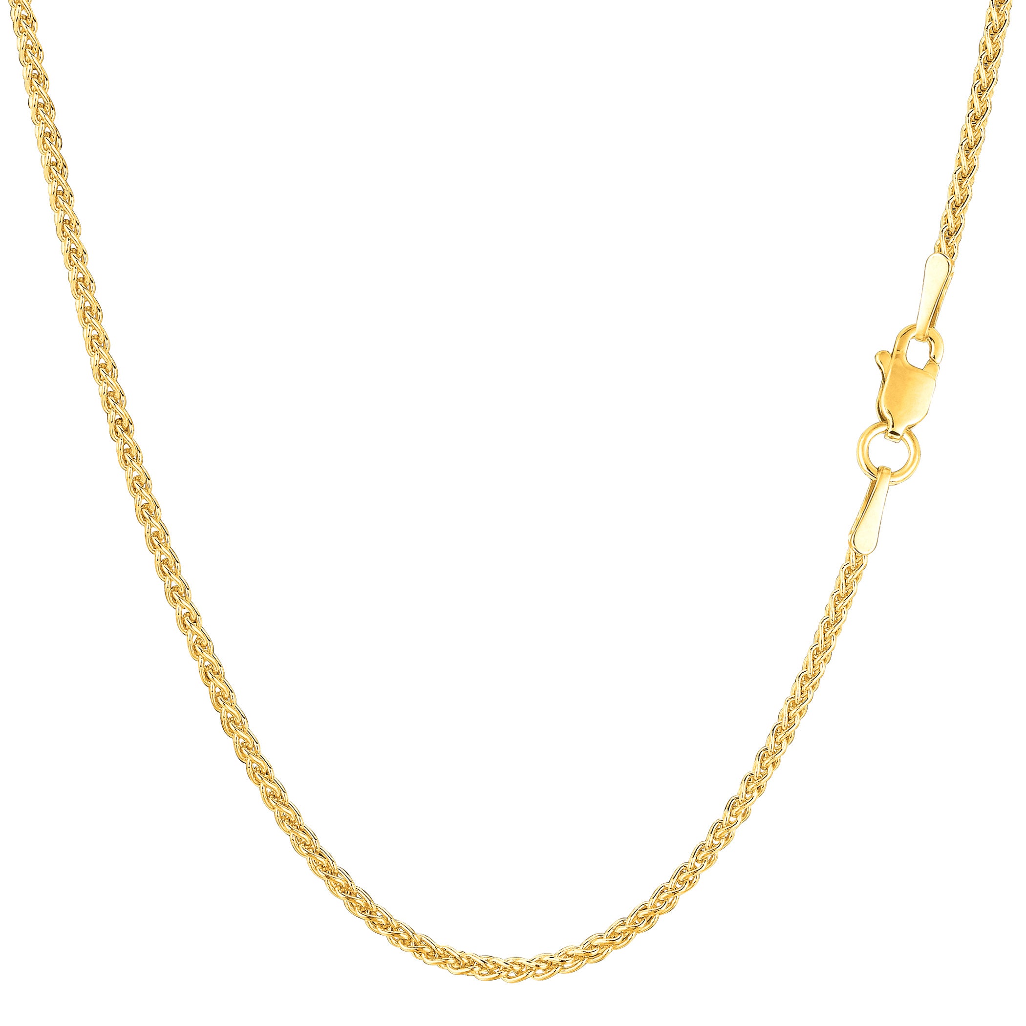 14k Yellow Gold Round Wheat Chain Necklace, 1.5mm fine designer jewelry for men and women