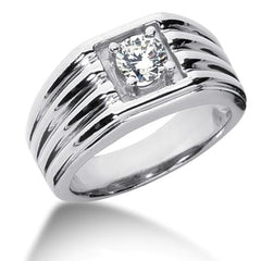 Round Brilliant Diamond Mens Ring in 14k white gold (0.25cttw, F-G Color, SI2 Clarity)