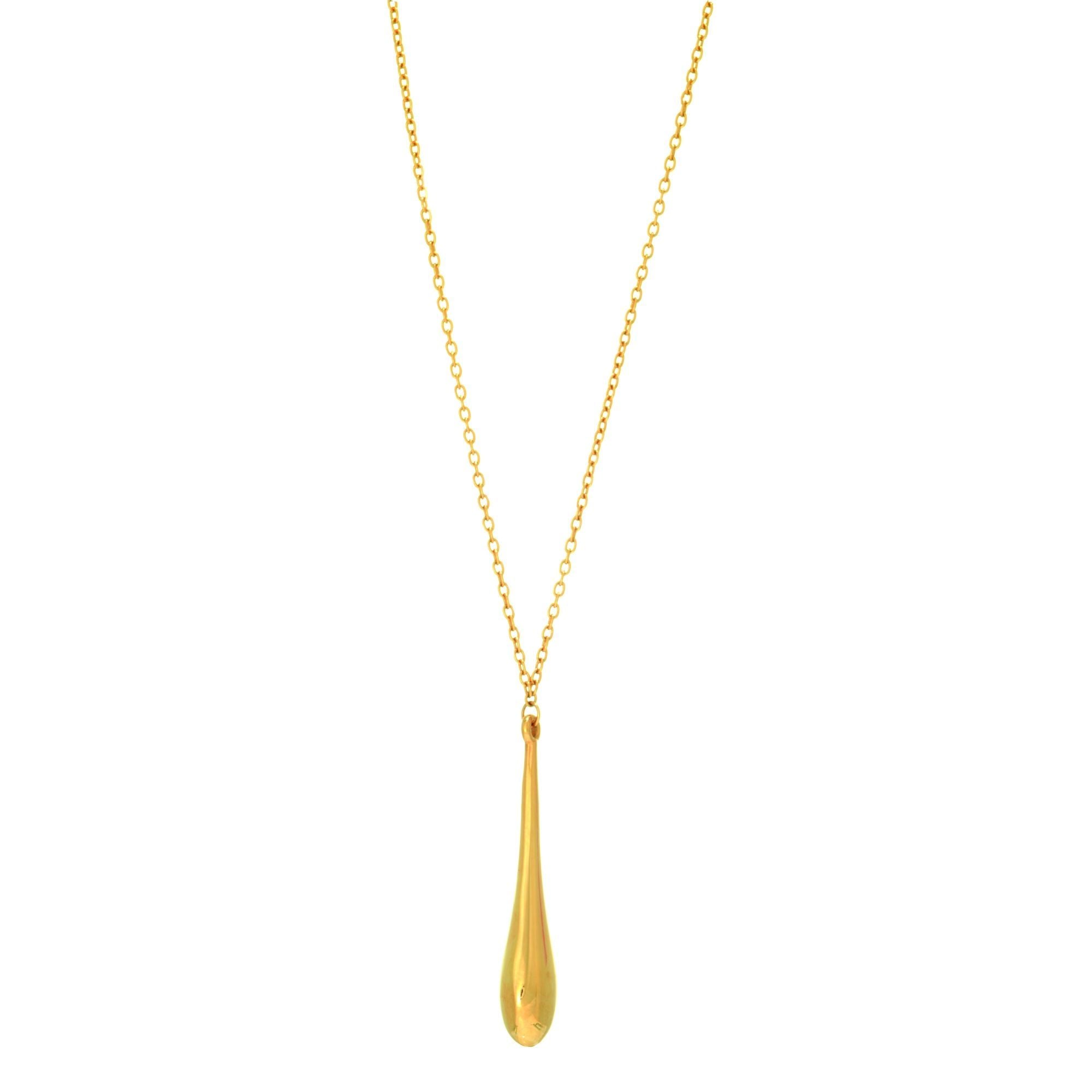14k Yellow Gold Tear Drop Pendant Necklace, 18" fine designer jewelry for men and women
