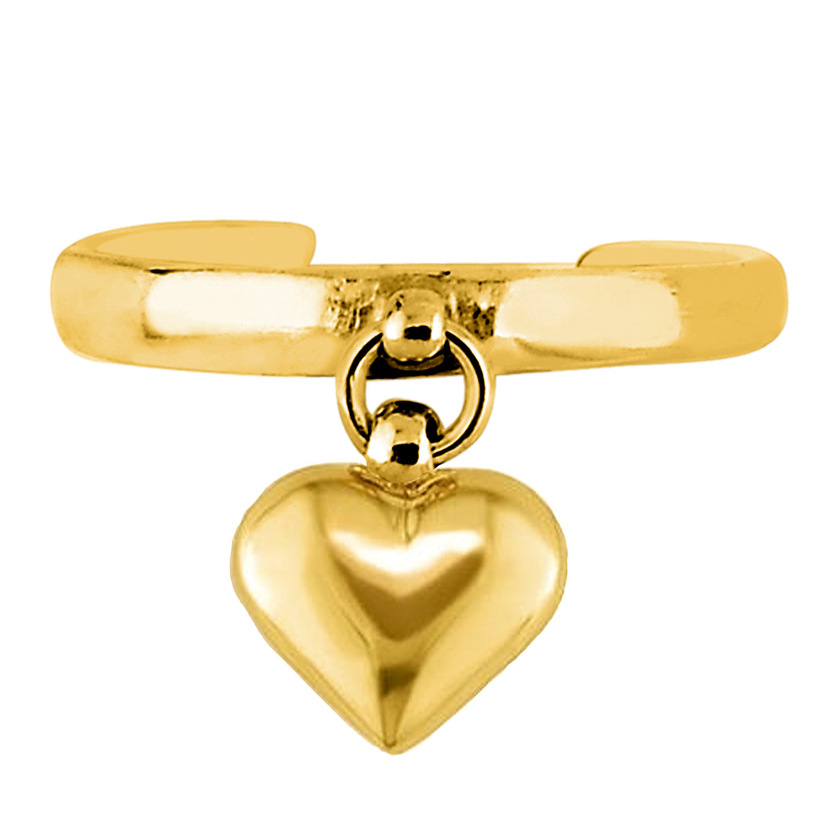 14K Yellow Gold Dangle Heart Cuff Style Adjustable Toe Ring fine designer jewelry for men and women