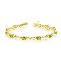 10K Yellow Gold Oval Peridot Stones And Diamonds Tennis Bracelet, 7" fine designer jewelry for men and women
