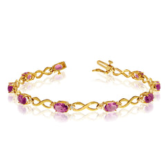10K Yellow Gold Oval Pink Topaz Stones And Diamonds Infinity Tennis Bracelet, 7" fine designer jewelry for men and women