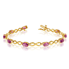 14K Yellow Gold Oval Pink Topaz Stones And Diamonds Infinity Tennis Bracelet, 7" fine designer jewelry for men and women