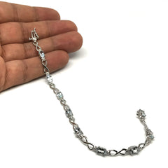 14K White Gold Oval Aquamarine Stones And Diamonds Infinity Tennis Bracelet, 7" fine designer jewelry for men and women