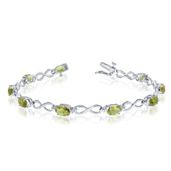 14K White Gold Oval Peridot Stones And Diamonds Infinity Tennis Bracelet, 7" fine designer jewelry for men and women