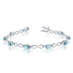 10K White Gold Oval Aquamarine Stones And Diamonds Infinity Tennis Bracelet, 7" fine designer jewelry for men and women