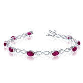 10K White Gold Oval Ruby Stones And Diamonds Infinity Tennis Bracelet, 7" fine designer jewelry for men and women