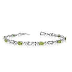 14K White Gold Oval Peridot Stones And Diamonds Tennis Bracelet, 7" fine designer jewelry for men and women