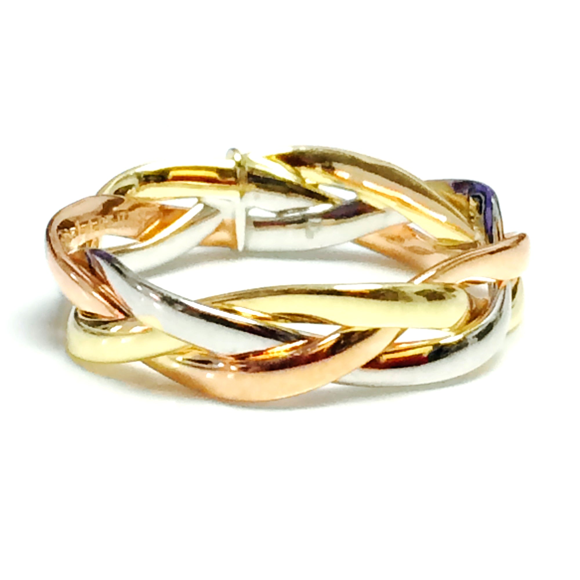 14K Tri-Color Gold Intertwined Braided Ring, 5mm fine designer jewelry for men and women