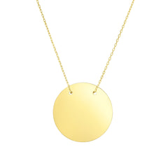 14k Yellow Gold Round Disc Pendant Necklace, 18" fine designer jewelry for men and women