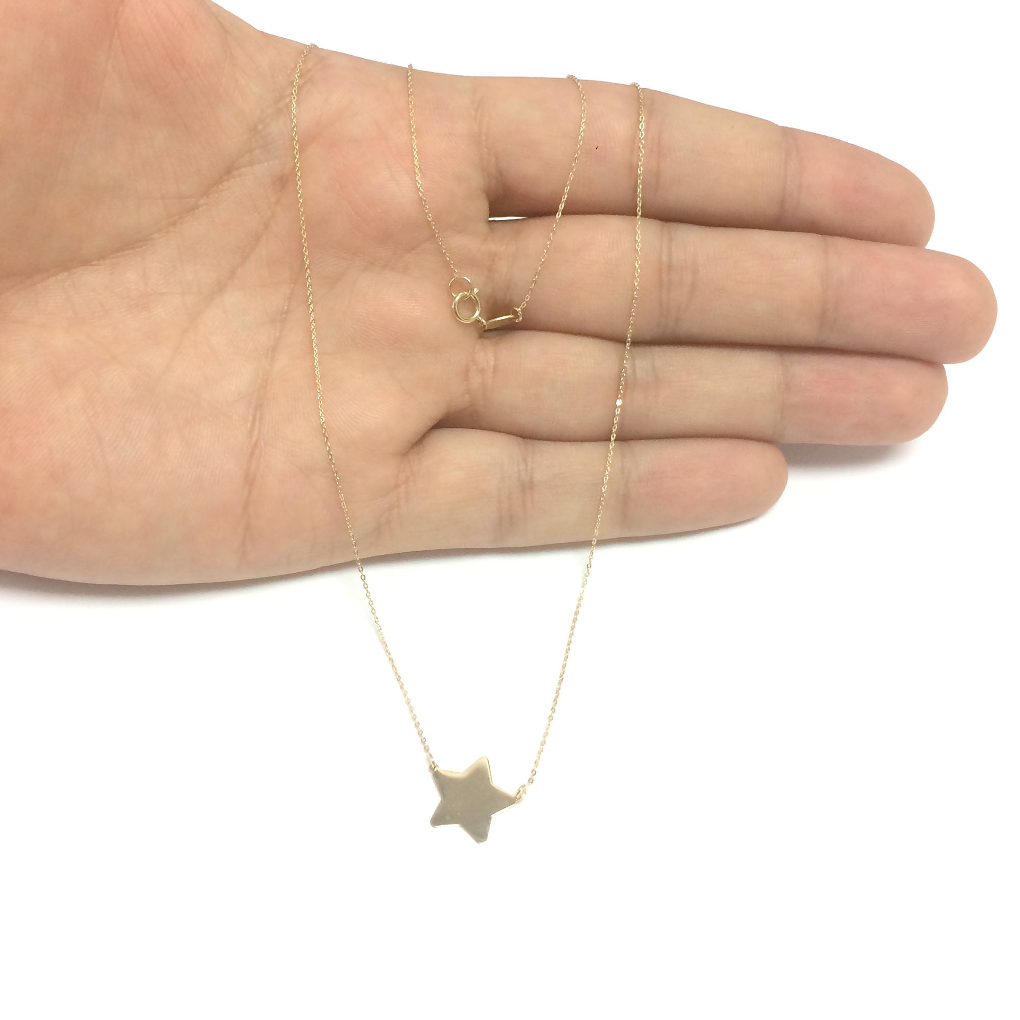 14k Yellow Gold Star Charm Necklace, 18" fine designer jewelry for men and women