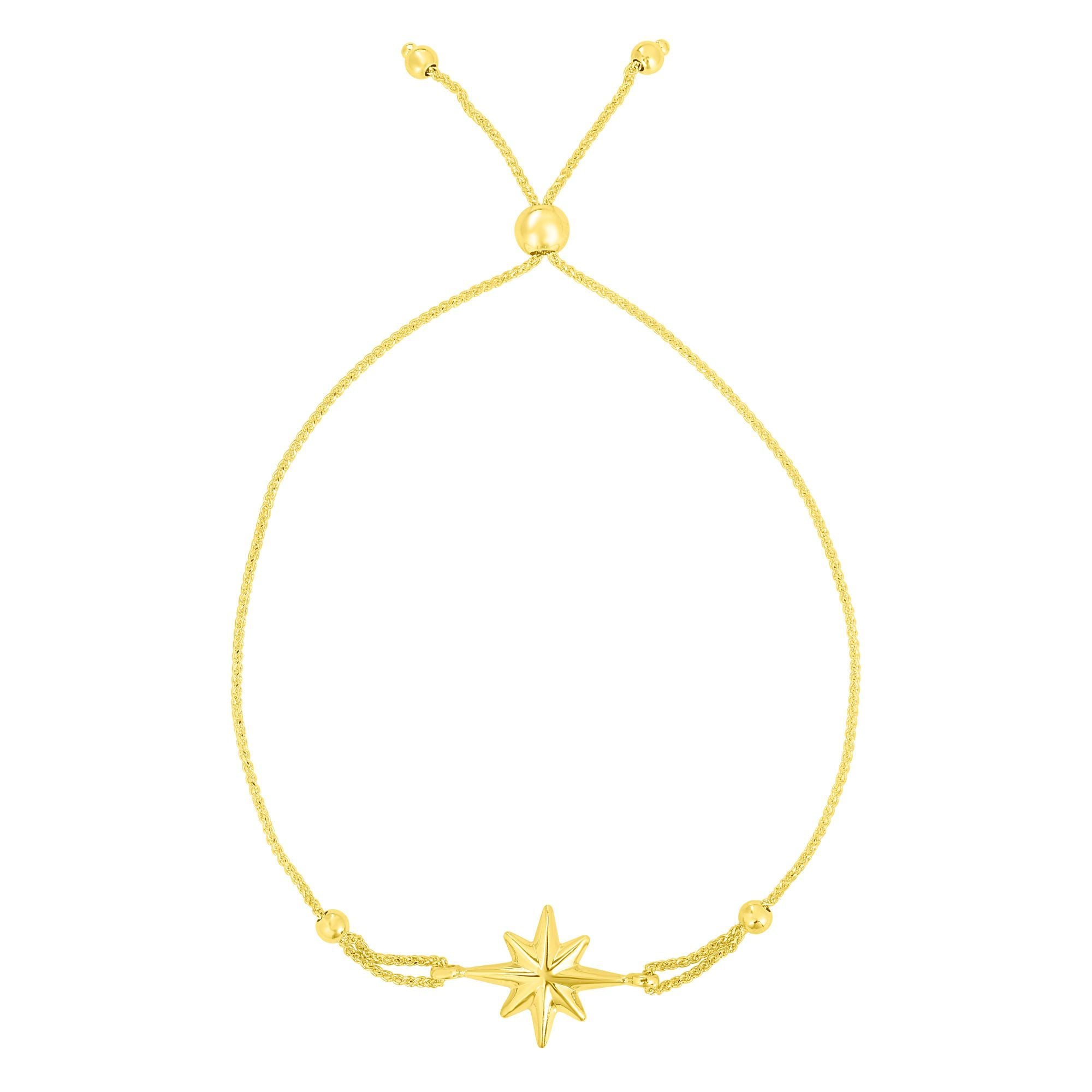 14k Yellow Gold Adjustable North Star Bolo Friendship Bracelet, 9.25" fine designer jewelry for men and women