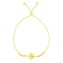 14k Yellow Gold Adjustable North Star Bolo Friendship Bracelet, 9.25" fine designer jewelry for men and women