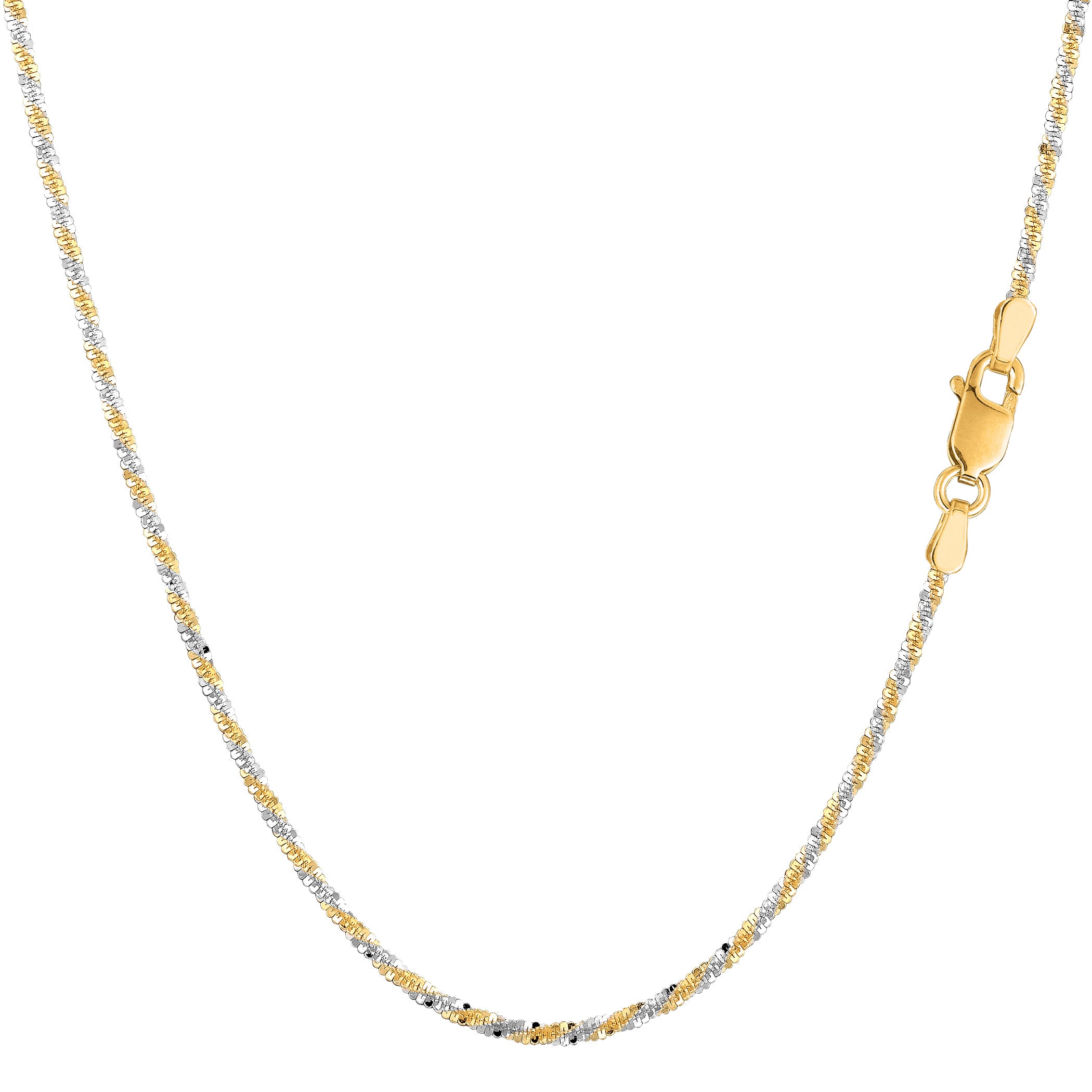 14k 2 Tone Yellow And White Gold Sparkle Chain Necklace, 1.5mm fine designer jewelry for men and women