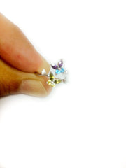 Sterling Silver Butterflies Colored CZ By Pass Style Adjustable Toe Ring - JewelryAffairs