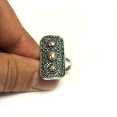 Sterling Silver Byzantine Style Rectangular Ring - JewelryAffairs