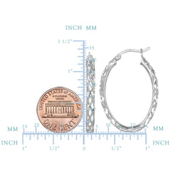 Sterling Silver Diamond Cut Weaved Oval Hoop Earrings, Diameter 30mm - JewelryAffairs