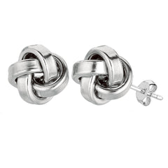 Sterling Silver Rhodium Finish 10mm Shiny Love Knot Stud Earrings - JewelryAffairs
