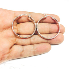 Sterling Silver Rhodium Finish Hammered Finish Hoop Earrings - JewelryAffairs