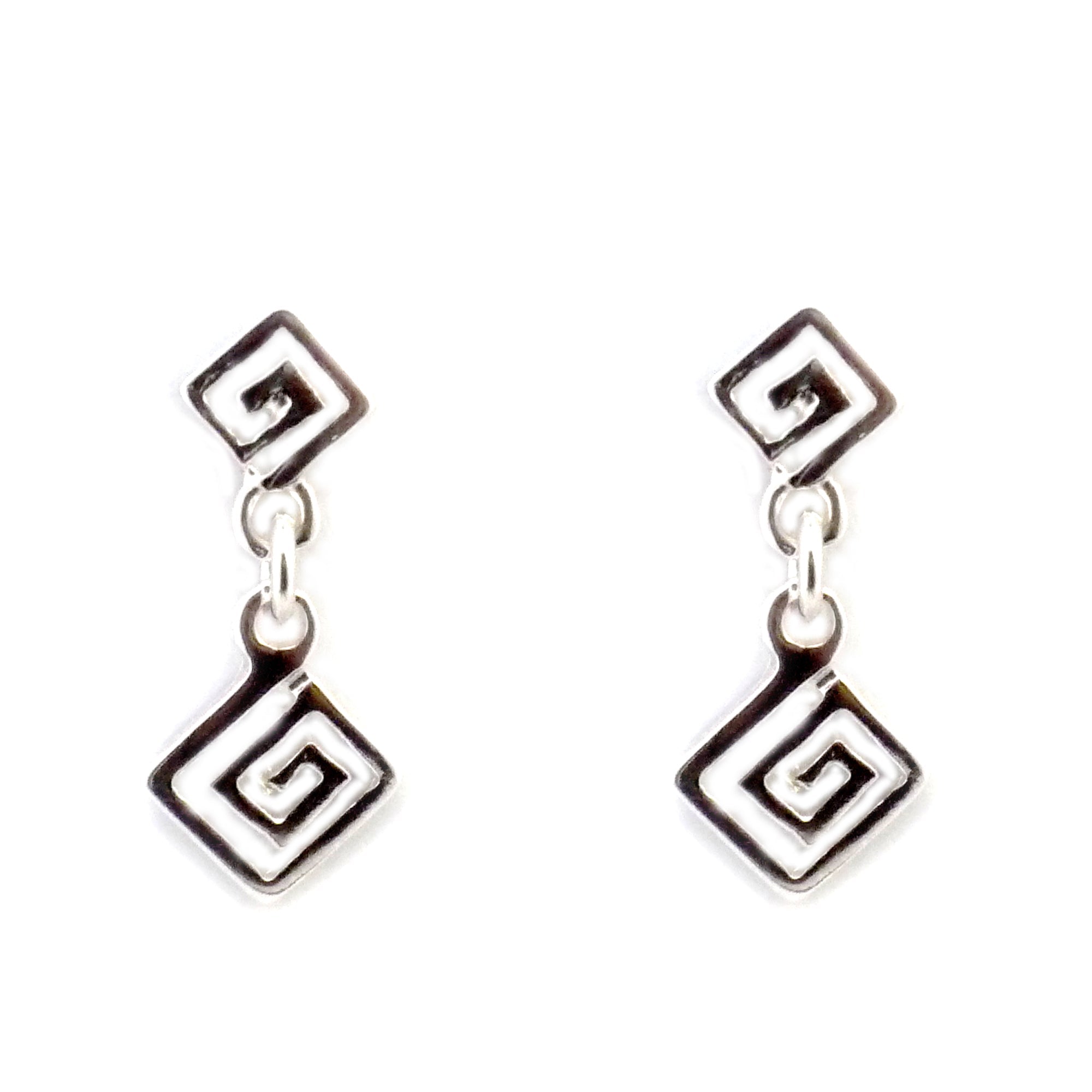 Sterling Silver Rhodium Plated Ancient Greek Key Drop Earrings