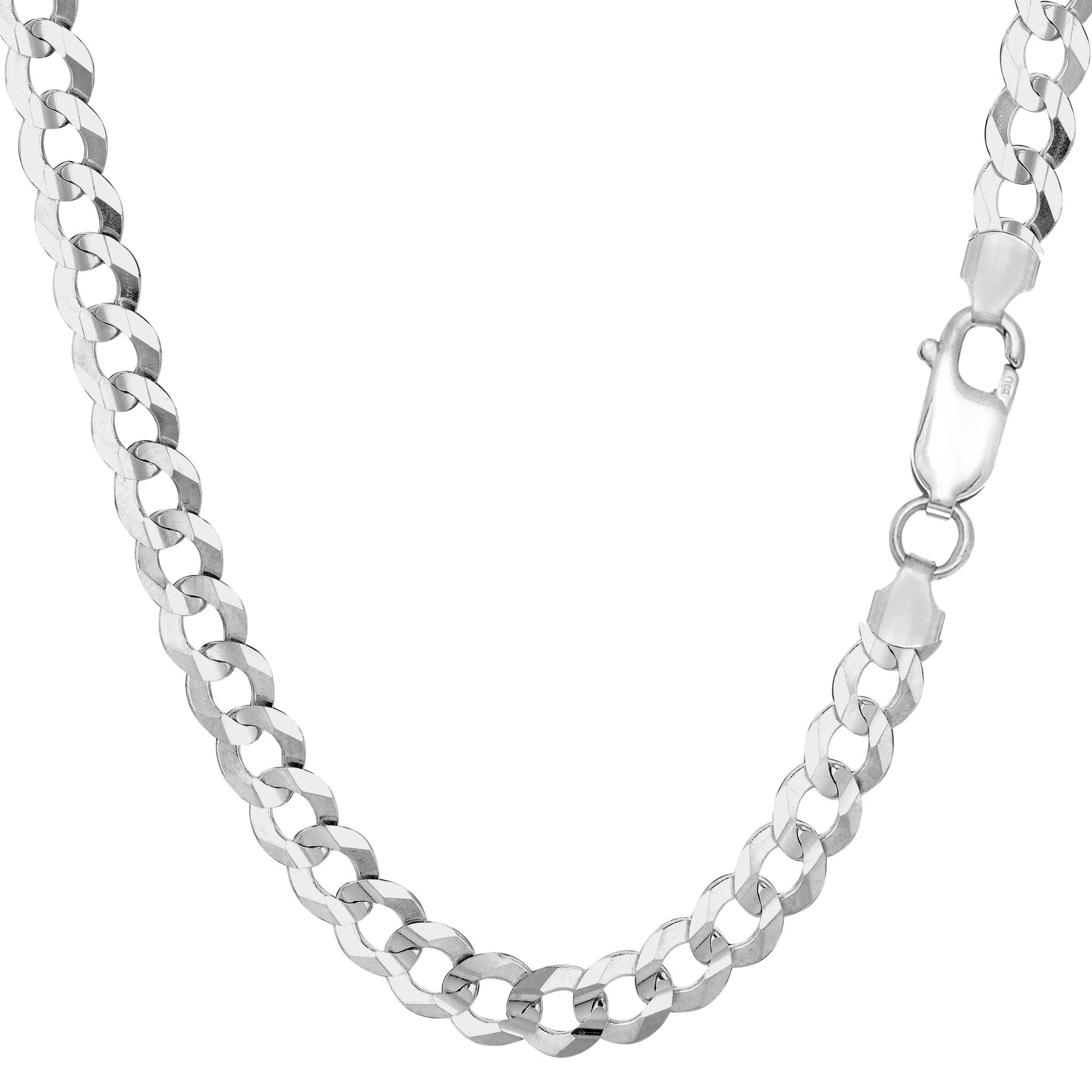 Sterling Silver Rhodium Plated Curb Chain Necklace, 5.5mm - JewelryAffairs