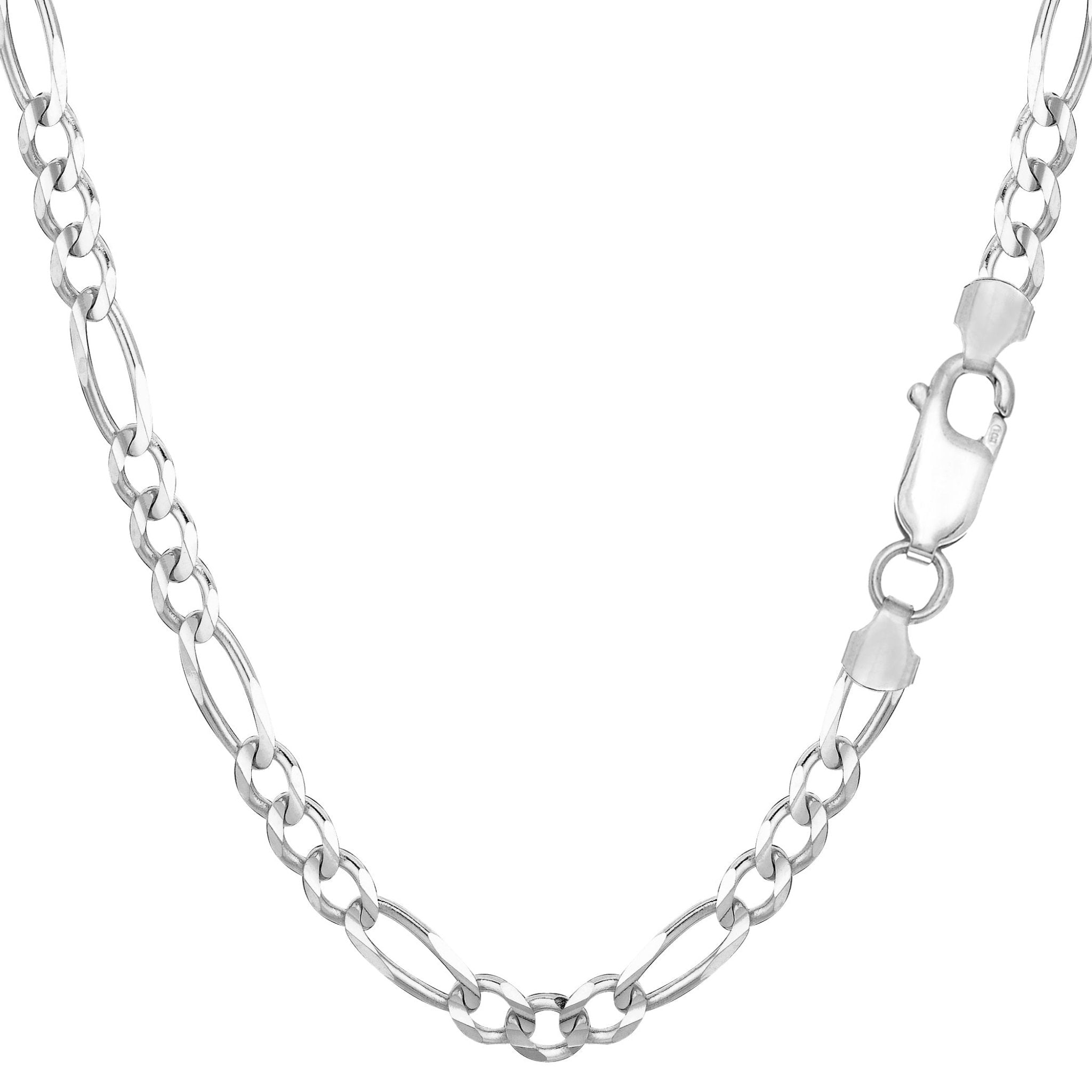 Sterling Silver Rhodium Plated Figaro Chain Necklace, 4.7mm - JewelryAffairs